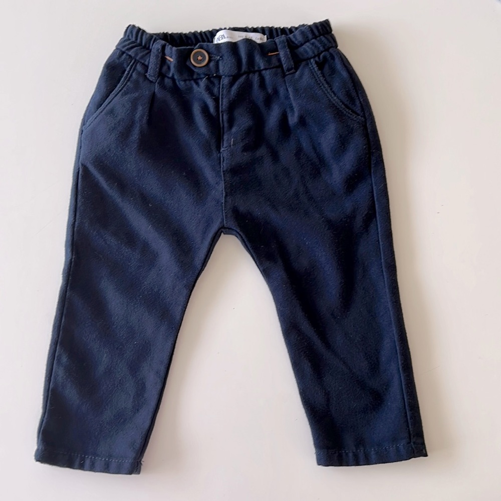 Zara Baby Boys Pants Navy Elastic Waist Soft Size 9-12 Months